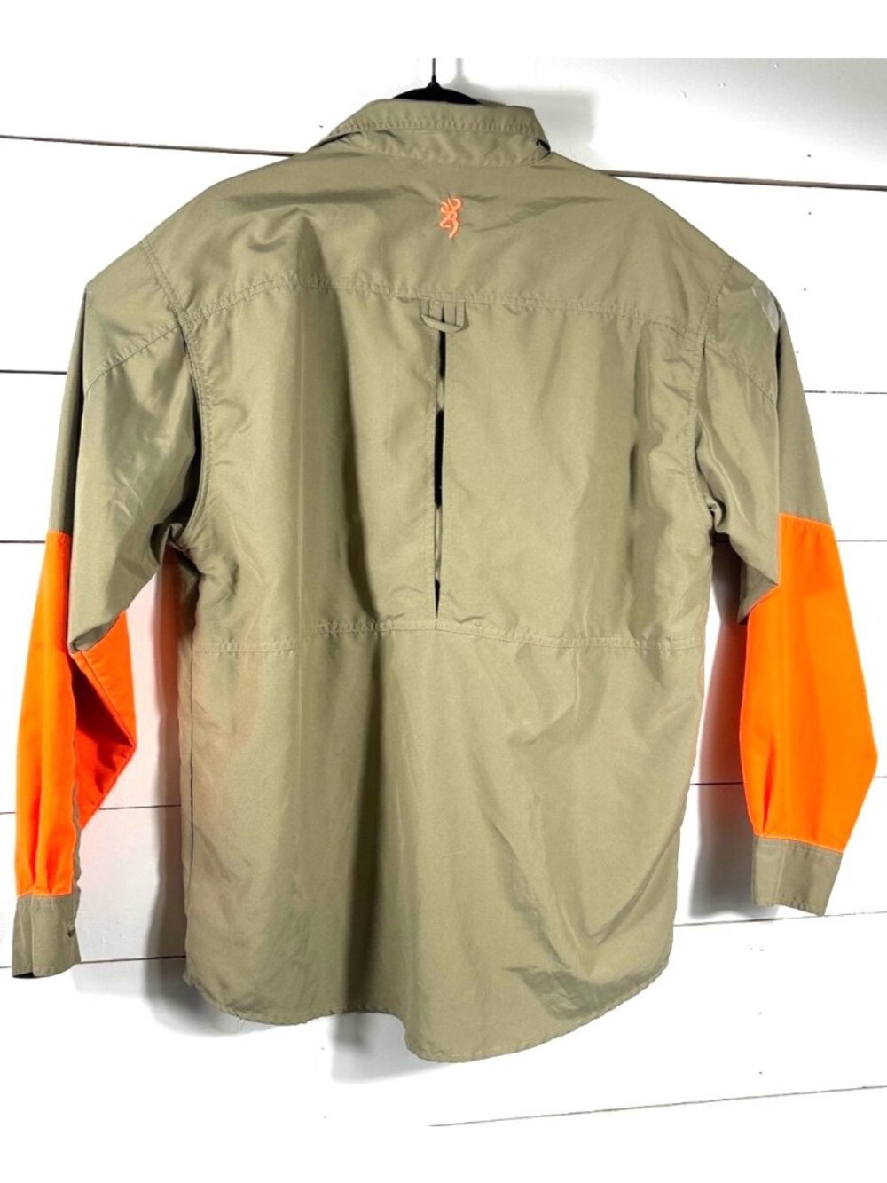 Browning Mens Hunting Shirt Medium Olive & Blaze Orange Quilted Overlay Polyeste - Picture 8 of 8